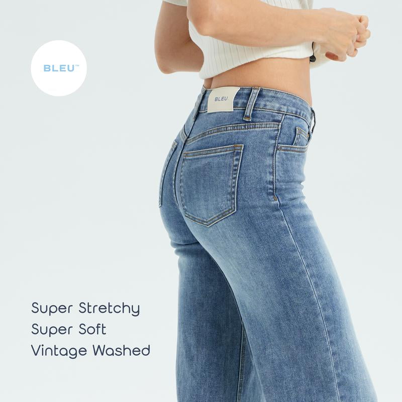 BLEU Women'S Super Stretch Baggy Jeans - High Waist, Wide Leg, Minimalist Comfortable Fit, 5 Pocket Denim, Vintage Washed, Perfect for Casual Wear, Machine Washable