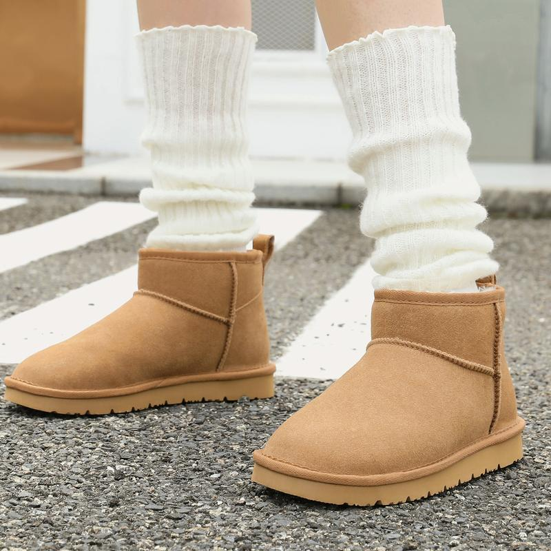 OOW Ankle Mini Boots for Women Genuine Suede Faux Fur Resistant Warm Snow Boots Indoor & Outdoor Trending Comfortable Women'S Ankle Boots with Memory Foam Insole and Anti-Slip Traction - Footwear