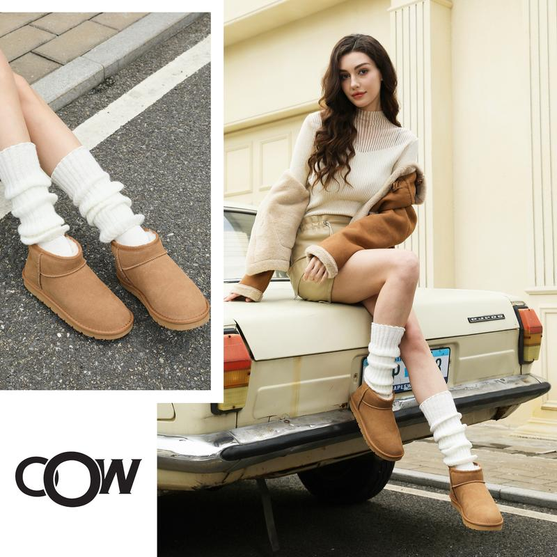 OOW Ankle Mini Boots for Women Genuine Suede Faux Fur Resistant Warm Snow Boots Indoor & Outdoor Trending Comfortable Women'S Ankle Boots with Memory Foam Insole and Anti-Slip Traction - Footwear