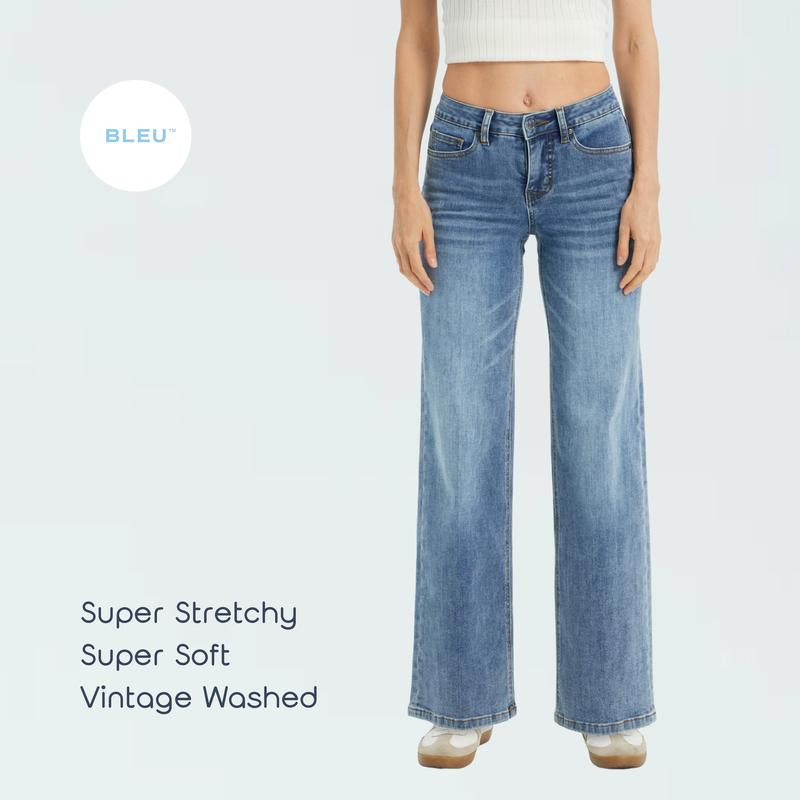 BLEU Women'S Super Stretch Baggy Jeans - High Waist, Wide Leg, Minimalist Comfortable Fit, 5 Pocket Denim, Vintage Washed, Perfect for Casual Wear, Machine Washable