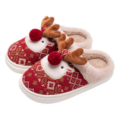 Winter Women's Cartoon Cotton Slippers with Non-Slip Design - Cute Christmas Deer Home Shoes