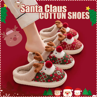 Winter Women's Cartoon Cotton Slippers with Non-Slip Design - Cute Christmas Deer Home Shoes