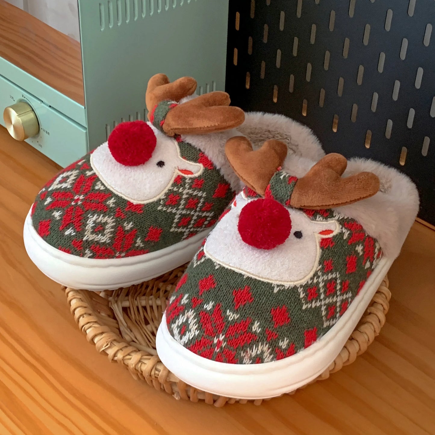 Winter Women's Cartoon Cotton Slippers with Non-Slip Design - Cute Christmas Deer Home Shoes