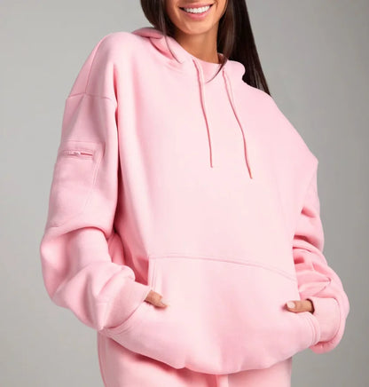 Women's Autumn/Winter Solid Color Hooded Sweatshirt with Eye Mask and Sweatpants Two-Piece Set