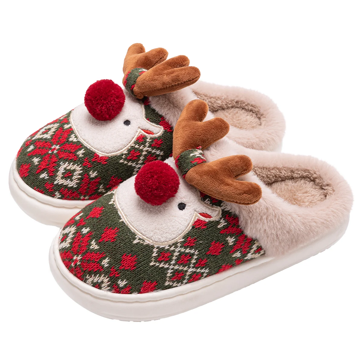 Winter Women's Cartoon Cotton Slippers with Non-Slip Design - Cute Christmas Deer Home Shoes