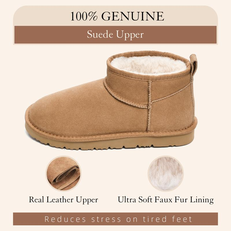 OOW Ankle Mini Boots for Women Genuine Suede Faux Fur Resistant Warm Snow Boots Indoor & Outdoor Trending Comfortable Women'S Ankle Boots with Memory Foam Insole and Anti-Slip Traction - Footwear