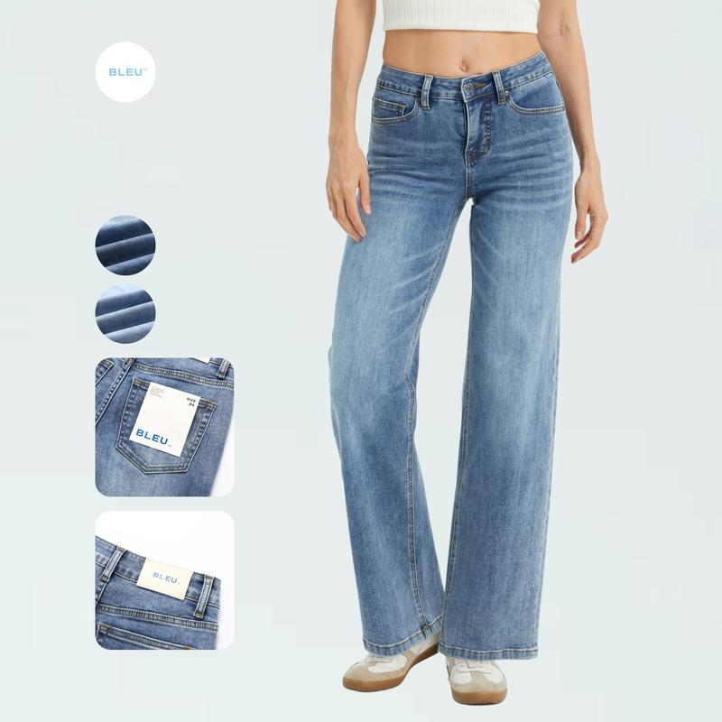 BLEU Women'S Super Stretch Baggy Jeans - High Waist, Wide Leg, Minimalist Comfortable Fit, 5 Pocket Denim, Vintage Washed, Perfect for Casual Wear, Machine Washable