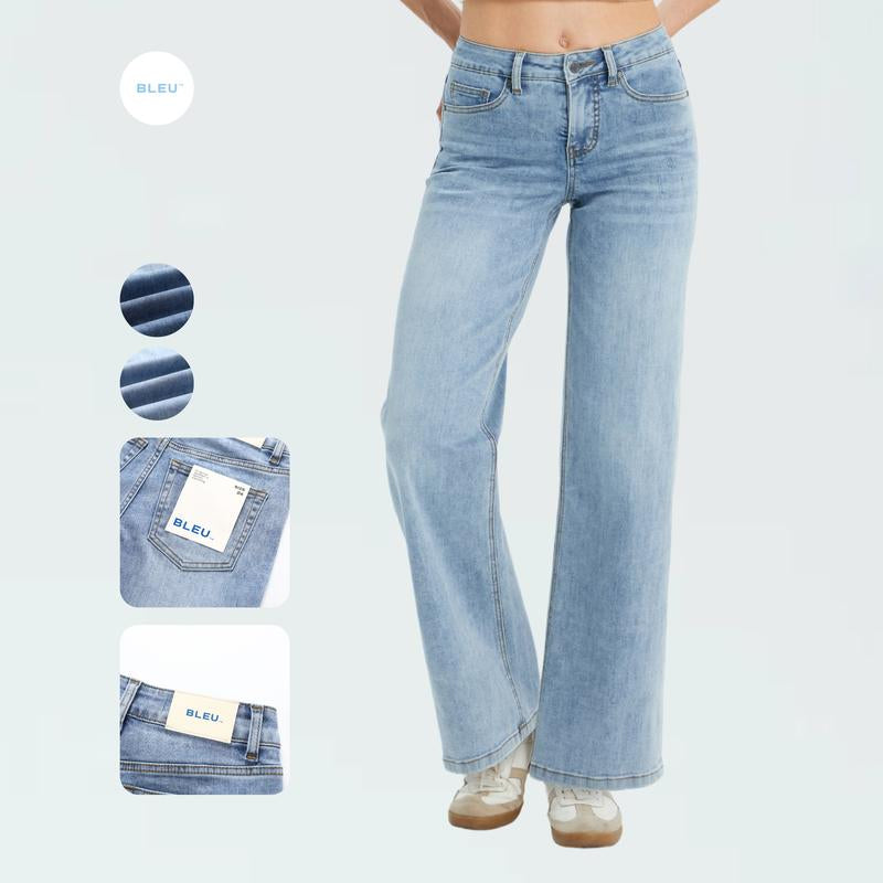 BLEU Women'S Super Stretch Baggy Jeans - High Waist, Wide Leg, Minimalist Comfortable Fit, 5 Pocket Denim, Vintage Washed, Perfect for Casual Wear, Machine Washable